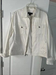 JONES NEW YORK SIGNATURE WHITE COTTON DENIM JACKET SILVER BUTTONS SIZE XL - Picture 1 of 9