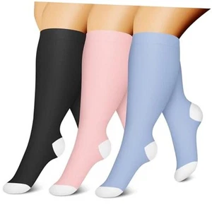 3 Pairs Plus Size Compression Socks for Women & Men Extra Wide Calf 20-30 - Picture 1 of 7