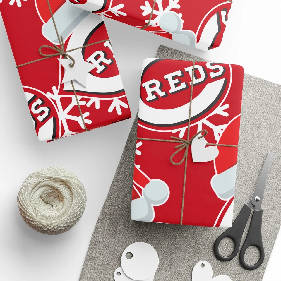 WRAPLOCKER MLB Wrapping Paper, Cincinnati Reds Gift Wrap, Baseball Team Holiday