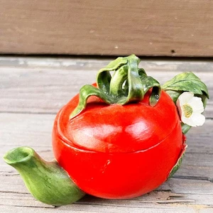 Mini Tomato Teapot with Blossom and Vines 2.75" H - Picture 1 of 8