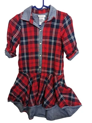 Bonnie Jean Girls size 10 Plaid Blue And Red Hi Low Plaid Button School Dress - Image 1 of 4