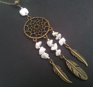 Bronze White Howlite Dreamcatcher Dream Catcher New Age Boho Necklace - Picture 1 of 1
