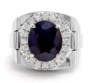 4Ct Oval Cubic zirconia Blue Sapphire Men's Engagement Ring 925 Sterling Silver - Picture 1 of 6