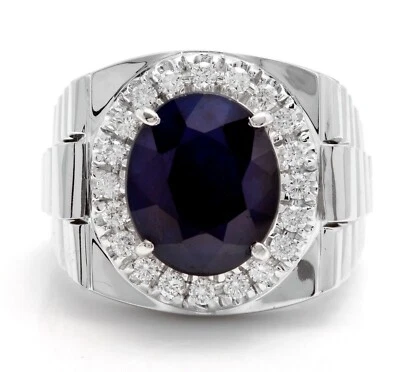 Anillo de compromiso ovalado de zafiro azul simulado de 3,50 quilates para hombre en plata de ley 925 Foto 1 de 4