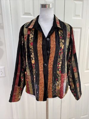 NWT Coldwater Creek Black Velvet Sequined Ribbon Patch Jacket M Foto 1 de 4