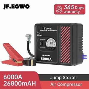 JF.Egwo Car Battery Jump Starter Tyre Inflator 150PSI 6000A Power Bank 28000mAh