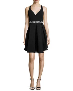NWT Marchesa Notte Womens Cocktail Dress $645 Sz 2 Black Silk Embellished Formal - Picture 1 of 5