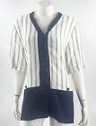 For You One Top Plus Size 1X Navy Blue White Striped Button Up Tie Back Blouse