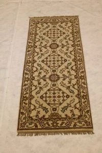 Indian Oushak Hand Knotted Veg Dye Oriental Authentic Runner Rug 2'6" x 6'0" ft - Picture 1 of 8