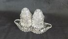Vintage Clear Glass Salt and Pepper Shakers with Tray/Holder/Stand,Glass Lids 