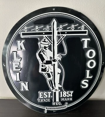 Klein Tools Vintage Style Linemen Large White On Black Metal Sign 18” Promo Sign Foto 1 de 2