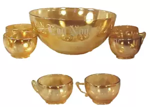 Jeannette Egg Nog Set Camelia Pesca Lustro Vetro Vacanze Natale Vintage - Foto 1 di 7