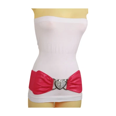 Mujeres Rosa Imitación Cuero Correa Elástica Cinturón Cadera Cintura Alta Corazón Hebilla Talla S M Foto 1 de 4