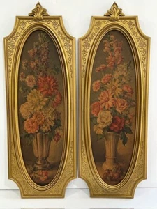 Vintage Wall Art MCM 2 Cecil Rubino Lithograph flowers 1964 Gold Ornate Print - Picture 1 of 23