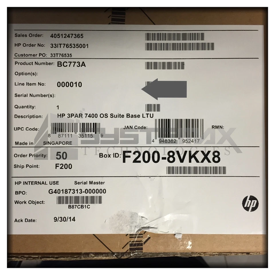 HP 3PAR 7400 Operating System Software Suite Base LTU BC773A - Image 1 of 1