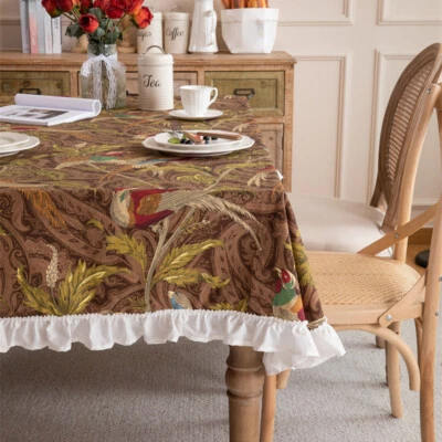 1PC Ethnic Retro Canvas Tablecloth Phoenix Pattern Ruffled Table Runner Cloth - Image 1 of 4