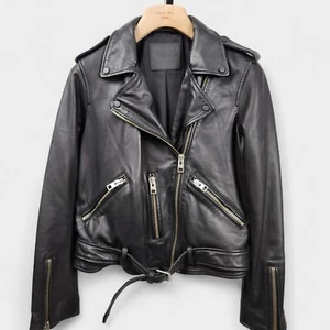 ALLSAINTS Balfern Leather Biker Jacket Women's 10 US (L) Black Sheep Leather - Picture 1 of 20
