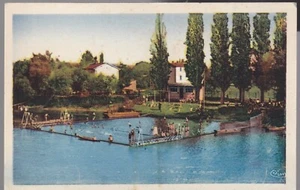 TRÉVOUX 01 La Plage Piscine Naturelle animée CPA Colorisée Non-Circulée 1930/40 - Picture 1 of 2