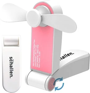 Schallen Handheld Mini Fan Rechargeable USB Electric Travel Small - White/Pink - Picture 1 of 8