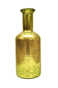 Green glass tall vase with color specks, silver foil inside, 14.5 inches high - Picture 1 of 5