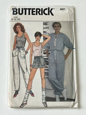 Jumpsuit Pants Shorts Top Size 8-12 B4931 Vintage Uncut Sewing Pattern Vtg 80s - Image 1 of 2