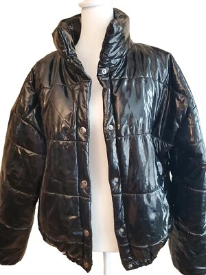Wild Fable Womens Small, Shiny Black Puffer Coat With Snap Front - Image 1 of 4
