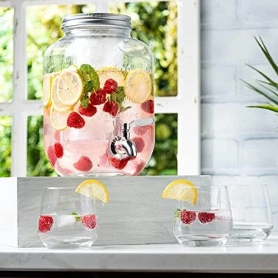 LeRaze 1 Gallon Drink Dispenser With Metal Lid And Fruit And Ice Cylinder. - Image 1 of 4