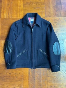 Yankshire 1940s Wool Sports Jacket Navy Leather Elbow Patches Used Big Yank - Picture 1 of 12
