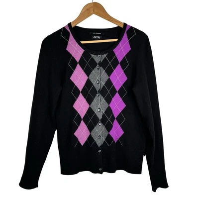 Винтажный Y2K Apt 9 свитер женщин Sz M 100% кашемир черный на пуговицах кардиган Argyle - Изображение 1 из 4