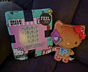 NWT SANRIO HELLO KITTY CHRISTMAS THROW BLANKET 40x50" & 9" GINGERBREAD PLUSH TOY - Picture 1 of 4