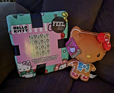 NWT SANRIO HELLO KITTY CHRISTMAS THROW BLANKET 40x50" & 9" GINGERBREAD PLUSH TOY - Image 1 of 4