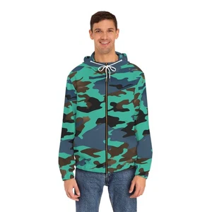 Camo Full-Zip Hoodie - Teal deep blue black brown - Picture 1 of 5