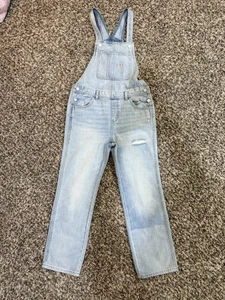 Old Navy Girls Blue Denim Distressed Bib Overalls Size L (10-12) - Picture 1 of 5