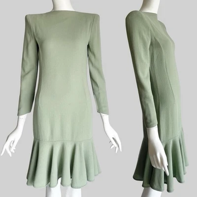 Vestido de hombro cuadrado cintura caída lana verde salvia Valentino vintage años 80/90 Foto 1 de 4