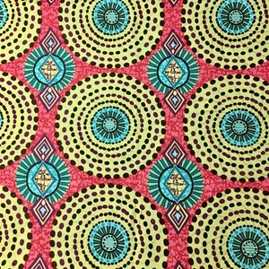 Circle Circular Metallic Gold Pink Yellow Sewing Quilting Fabric Cotton New - Picture 1 of 2