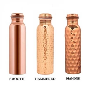 Set of 3 100% Copper Water Bottle 1 Plain 1 Hammered 1 Dimond 1000ml Pithcher - Picture 1 of 4