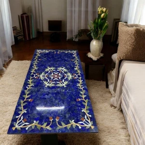 60"x30" Rectangle Lapis Lazuli Marble Dining Table Top Handmade Centerpiece Deco - Picture 1 of 8