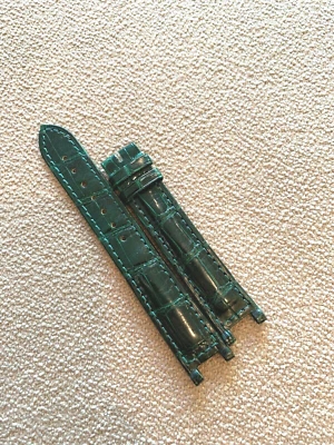 Cartier Watch Strap 15 x 14 (9mm Cut) Alligator Padded Dark Green 7" France EUC - Image 1 of 4