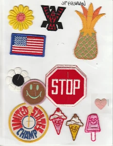 Vintage Aufnäher Ananas Eistüten Eis am Stiel Stoppschild Happy Face Flagge - Bild 1 von 1