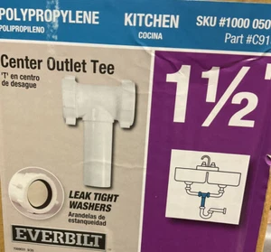 NEW Everbilt 1-1/2 in. White Polypro Sink Drain Center Outlet Waste Slip-Joint T - Picture 1 of 3