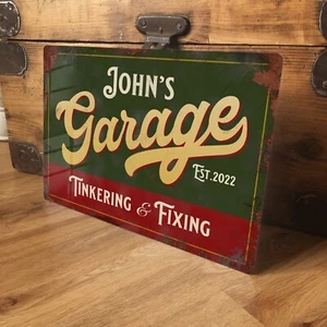 Personalised Garage Sign Metal Vintage Workshop Shed Retro Shabby - 200x305mm - Picture 1 of 8