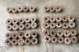 Lot Of 48 Wooden Spools Wheels With Star Pattern Sunrise 1 1/2” round folk art - Picture 1 of 8
