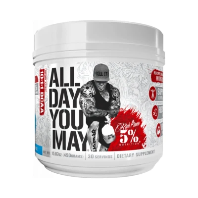 5% NUTRITION - RICH PIANA 5 Nutrition Rich Piana All Day you May Blue Rasp 465g / 30 serv 08/27 + Samples