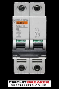 MERLIN GERIN 6 AMP CURVE B 10kA DOUBLE POLE MCB CIRCUIT BREAKER C60HB 25855 - Picture 1 of 6