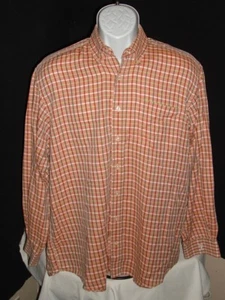 HOUSE of CARRINGTON LEGEND PEACH COLOR PLAID 100% COTTON L/S BUTTON SHIRT SZ. L - Picture 1 of 9