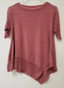Top túnica mujer poesía rosa asimétrica manga corta 100 % lino - talla 6 - Imagen 1 de 11