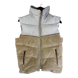 Vintage 80s Field And Stream Puffer Vest Sz M Goose Down Beige Corduroy USA - Picture 1 of 13