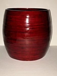 Lacquerware Red 7 1/4"T Flower Brush Pot Pencil Eco Friendly Vase 6" D Vietnam - Picture 1 of 8