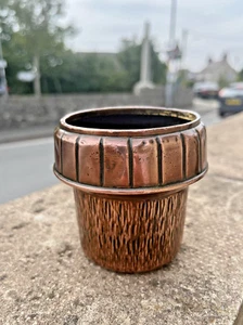 SMALL ANTIQUE ARTS & CRAFTS COPPER ACORN TEXTURED PLANTER FLOWER HERB PLANT POT - Picture 1 of 13