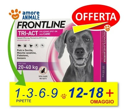 Frontline TRI-ACT per Cani da 20-40 kg  1 / 3 / 6 / 9 / 12 / 18 pipette - NEW - Immagine 1 di 2